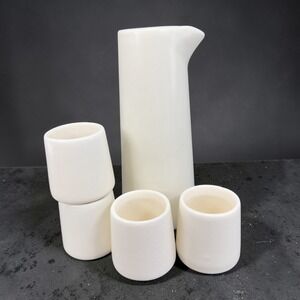 HomArt Ceramic Sake Set Cream White Crackle Glaze Carafe 4 Cups Made in Vietnam